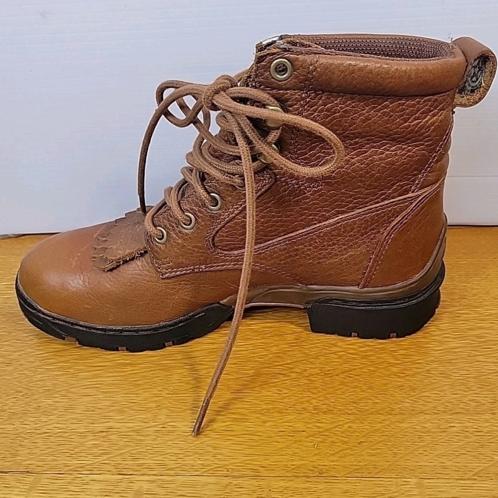 Justin Brown Leather Upper Lace Up Combat Moto Western Style Boots Sz 6B - Picture 9 of 15